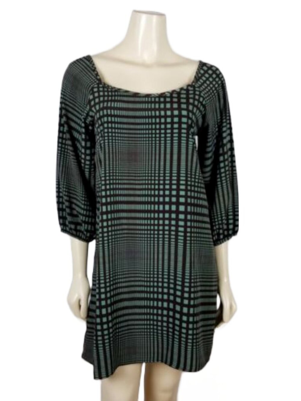 FINAL TOUCH Tunic Peek-A-Boo Back light turquoise and brown mini dress Size M
